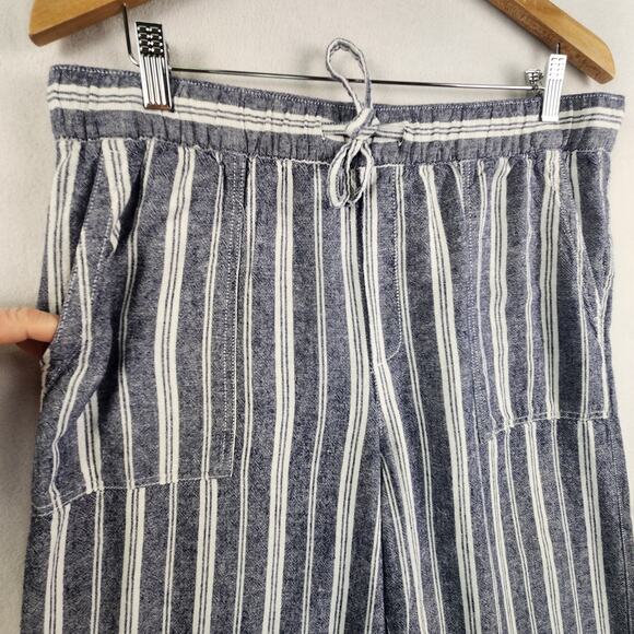 Gap Striped Blue/Cream Linen Blend Pullon Pants Women’s SZ LG Beachy Breathable - Picture 5 of 13